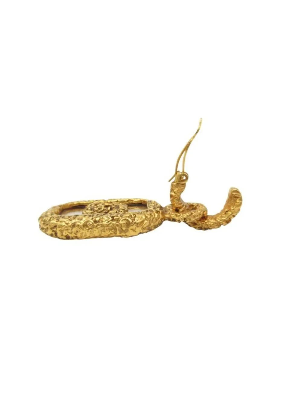 Chanel Earrings Vintage CC Logo Plate Gold